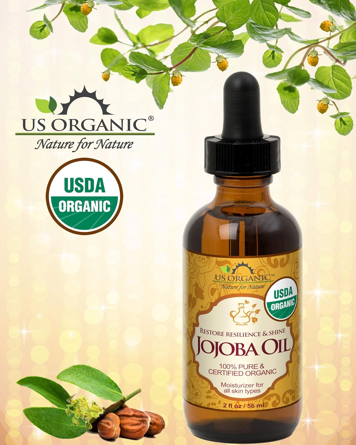 Jojoba Oil, USDA Certified Organic,Pure & Natural, Cold Pressed Virgin, Unrefined, Haxane Free (Small (2Oz, 56Ml))