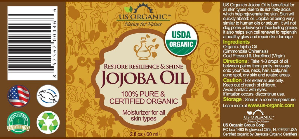 Jojoba Oil, USDA Certified Organic,Pure & Natural, Cold Pressed Virgin, Unrefined, Haxane Free (Small (2Oz, 56Ml))