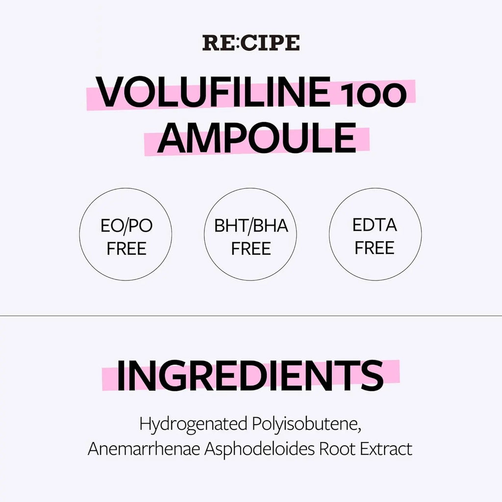 RE:CIPE Volufiline 100% Ampoule 0.33 Fl Oz + Milkfiline(Volufiline 5%) 1.01 Fl Oz Daily Plumping Bundle- Official Product from France, Sederma - Pure Volufiline Serum - Hydrating & Age-Defying Formula for Elevated Resilience