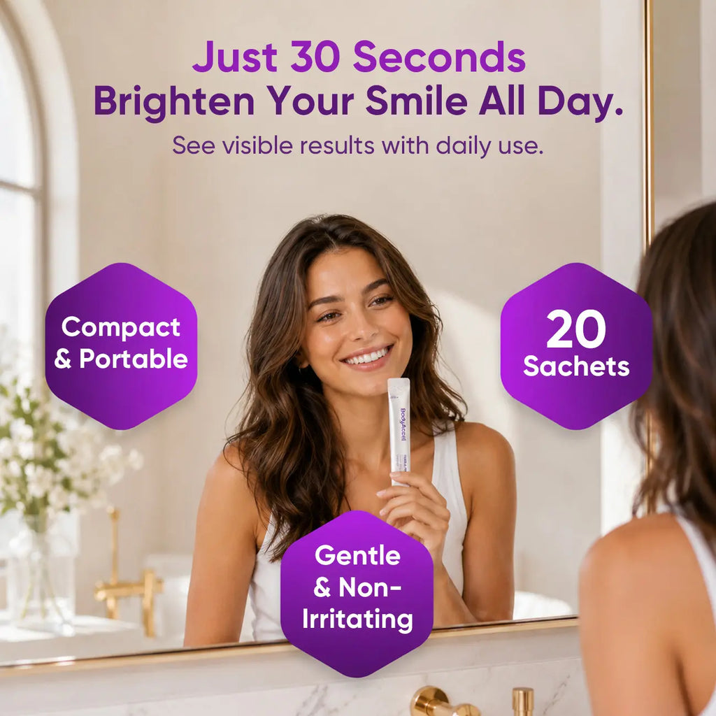 【Bodyaccel】Purple Mouthwash for Teeth Whitening, Freshens Breath, Gum Health, Hydrating, Anti-Bad Breath & Plaque, Alcohol-Free, Mint Flavor Travel Portable Pack (20 Sachets)