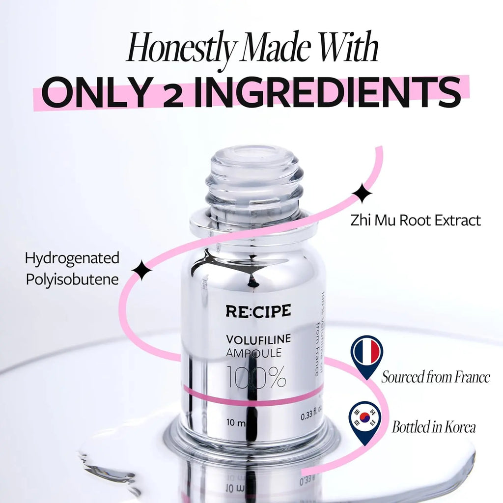 RE:CIPE Volufiline 100% Ampoule 0.33 Fl Oz + Milkfiline(Volufiline 5%) 1.01 Fl Oz Daily Plumping Bundle- Official Product from France, Sederma - Pure Volufiline Serum - Hydrating & Age-Defying Formula for Elevated Resilience
