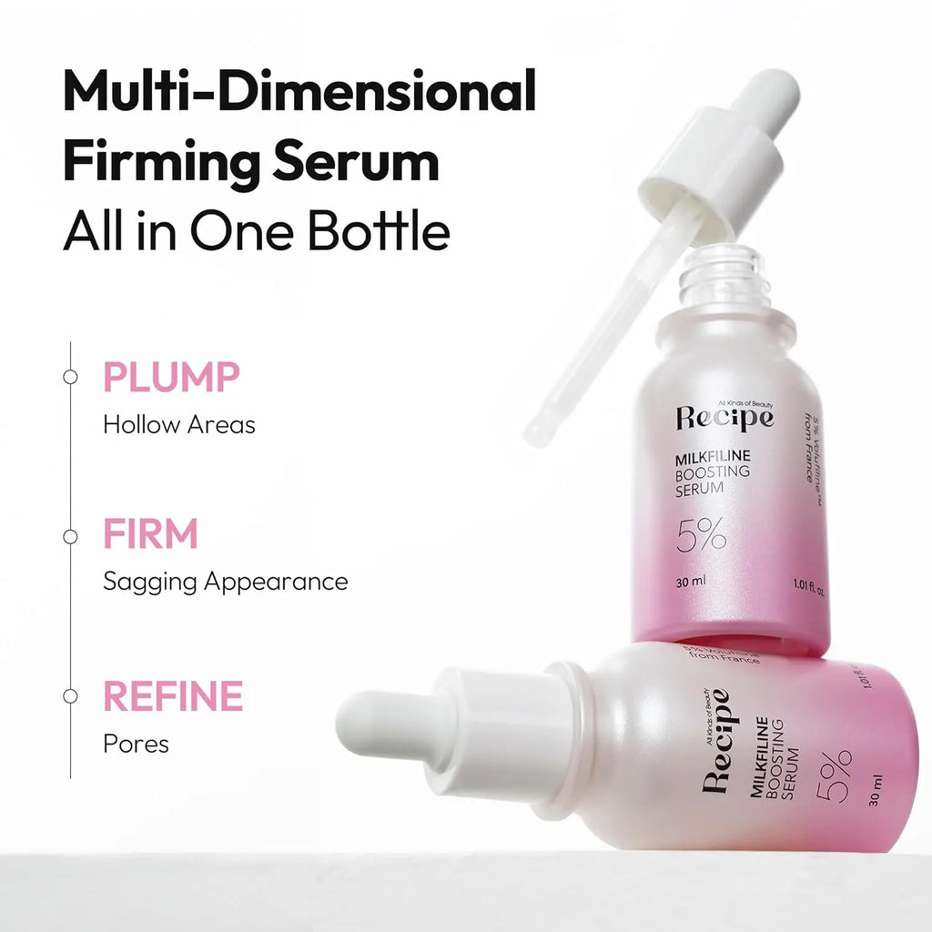 RE:CIPE Volufiline 100% Ampoule 0.33 Fl Oz + Milkfiline(Volufiline 5%) 1.01 Fl Oz Daily Plumping Bundle- Official Product from France, Sederma - Pure Volufiline Serum - Hydrating & Age-Defying Formula for Elevated Resilience