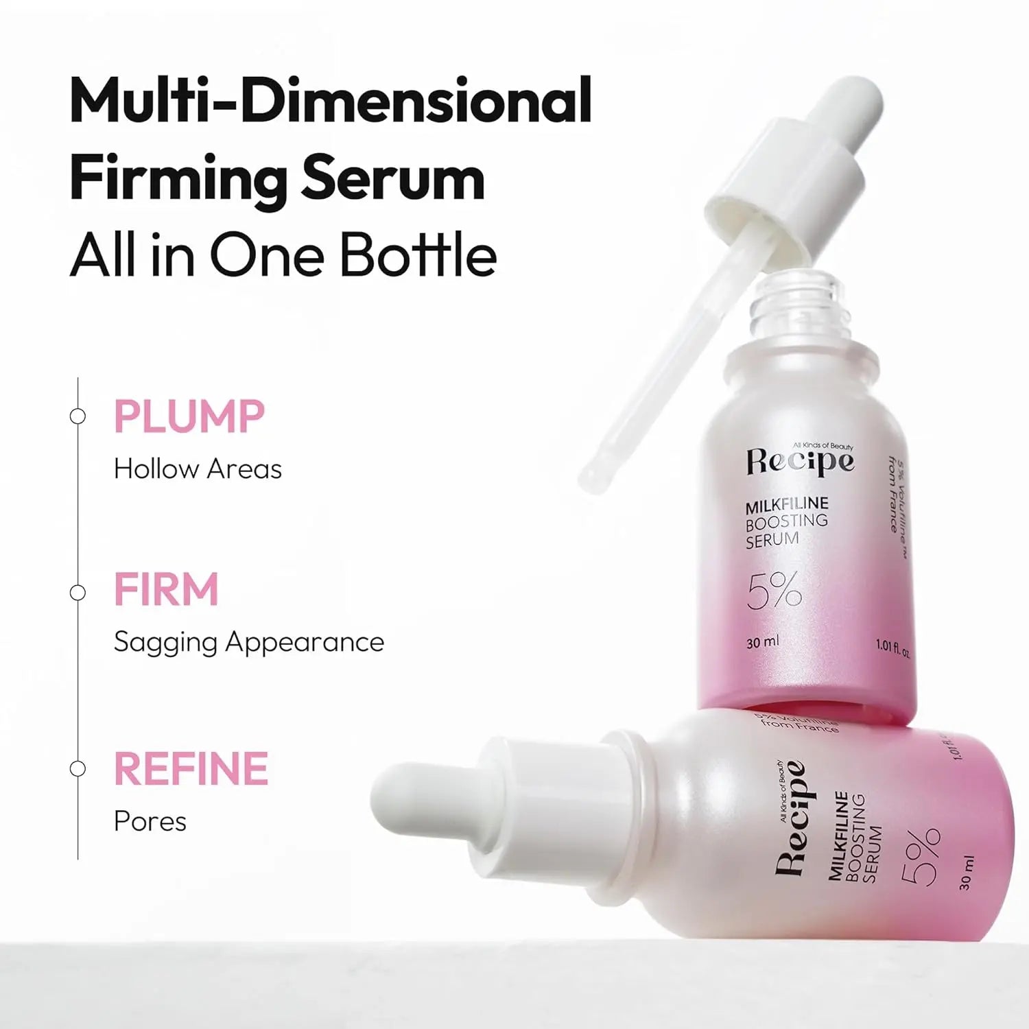 RE:CIPE Volufiline 100% Ampoule 0.33 Fl Oz + Milkfiline(Volufiline 5%) 1.01 Fl Oz Daily Plumping Bundle- Official Product from France, Sederma - Pure Volufiline Serum - Hydrating & Age-Defying Formula for Elevated Resilience